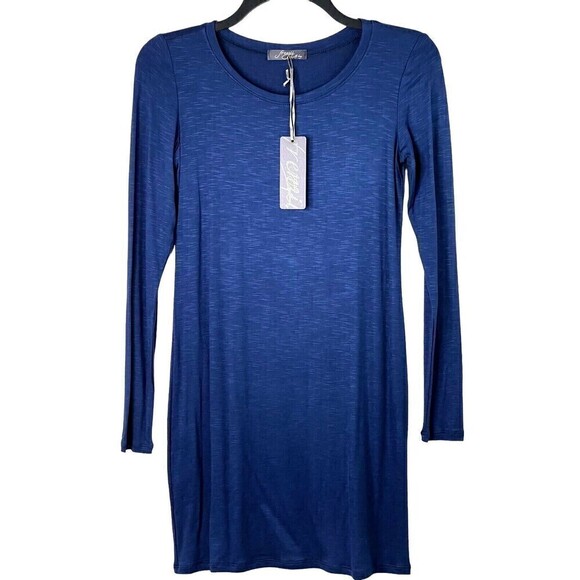 NEW Frenzii by Jully Kang Navy Jersey Knit Soft Long Sleeve Mini Dress Sz XS USA - Picture 12 of 13